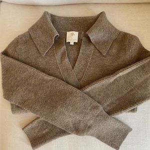 The Westside Wool and Cashmere Polo Collared Sweater - Tan/Oatmeal Color